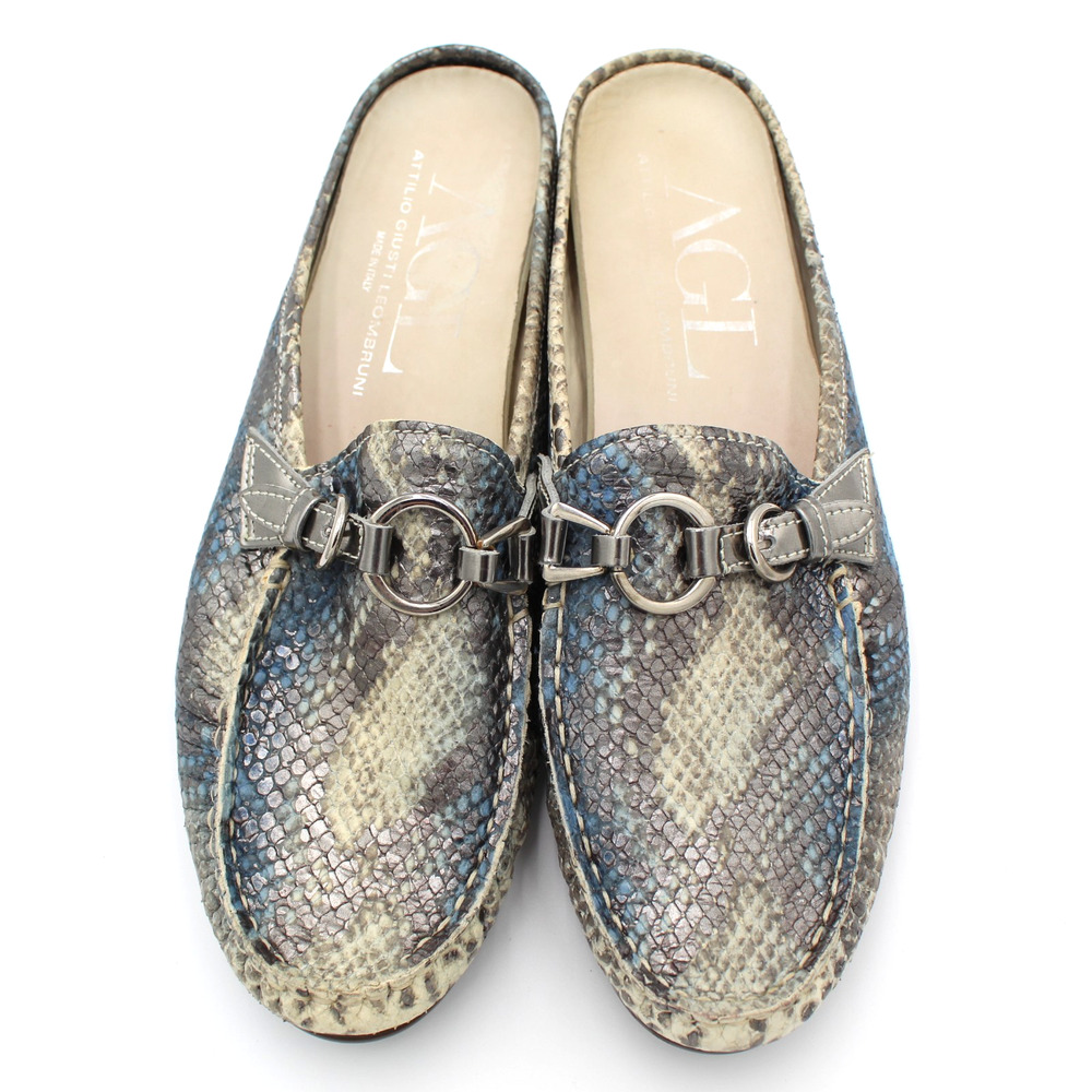 AGL Flats Size 39 Womens 9 Snakeskin Leather Horsebit Slip On Comfort Shoe Italy - Picture 3 of 9